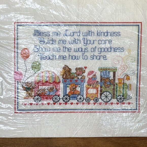 TEDDY BEAR BLESSING Cross Stitch 16" x 12" Vintage Bless My Lord With Kindness - Picture 2 of 8